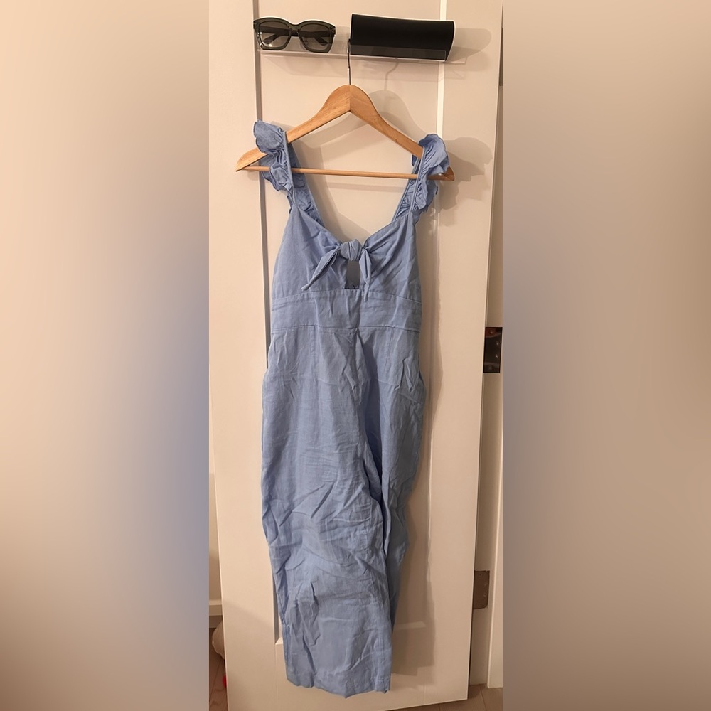 Soft Blue Sleeveless Tie-Front Jumpsuit